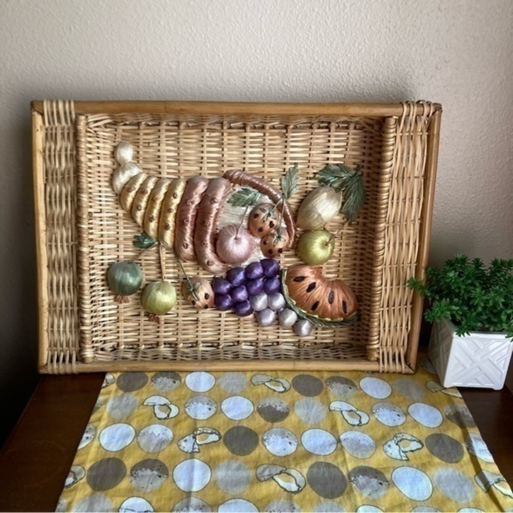 Vintage style wicker 3D harvest cornucopia wall hanging